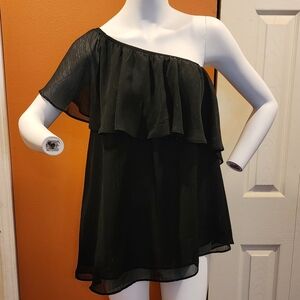 Torrid Black Asymmetrical Ruffled Blouse